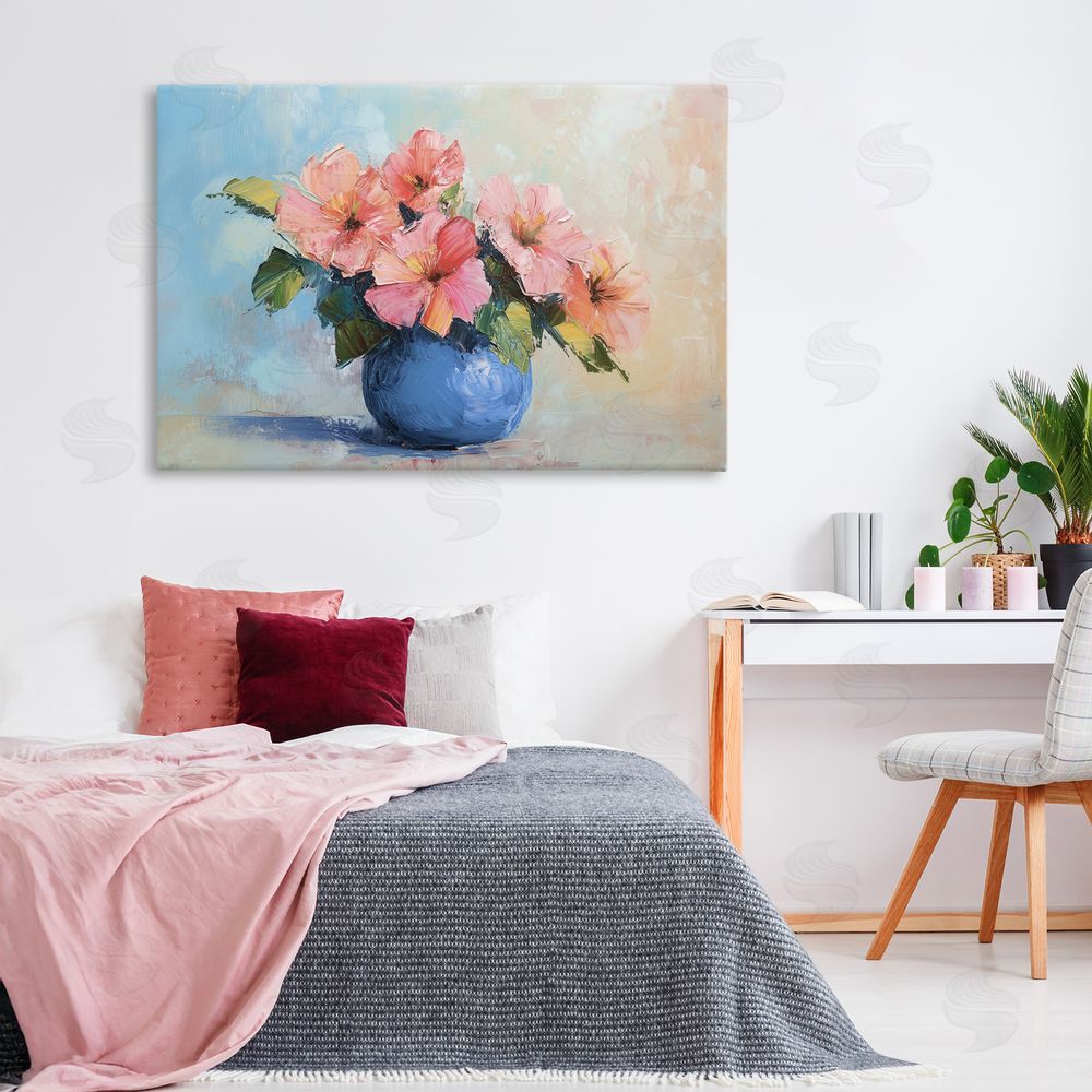 Gina Kelly Hibiscus Flowers in Blue Vase Canvas Art on Wall