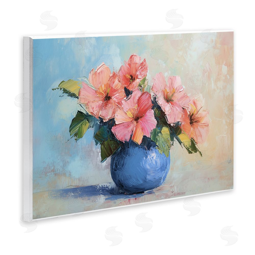 Gina Kelly Hibiscus Flowers in Blue Vase Wall Plaque Art Print
