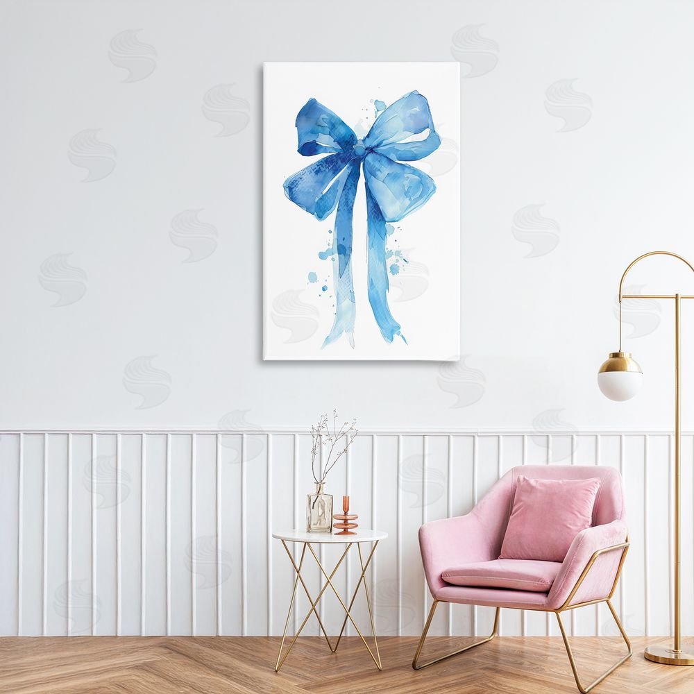 LSR Design Studio Blue Watercolor Bow Illustration Canvas Art on Wall