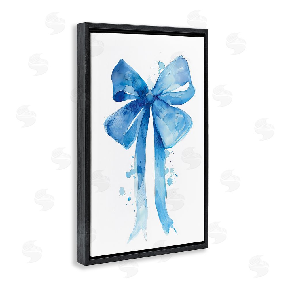 LSR Design Studio Blue Watercolor Bow Illustration Black Floating Frame Canvas Wall Art Print