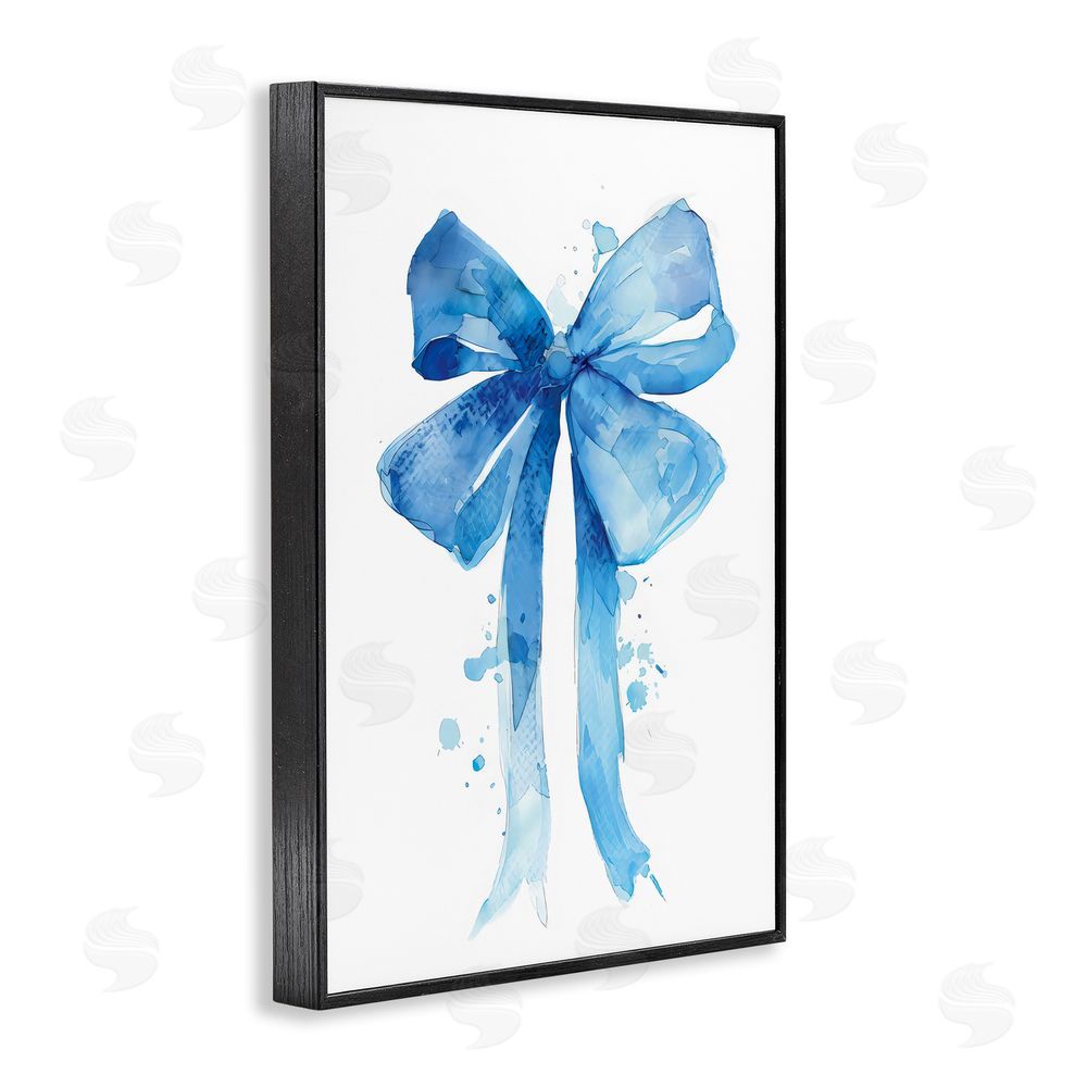 LSR Design Studio Blue Watercolor Bow Illustration Black Framed Giclee Wall Art Print