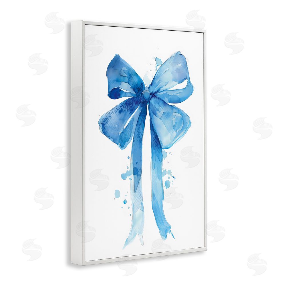 LSR Design Studio Blue Watercolor Bow Illustration White Framed Giclee Wall Art Print