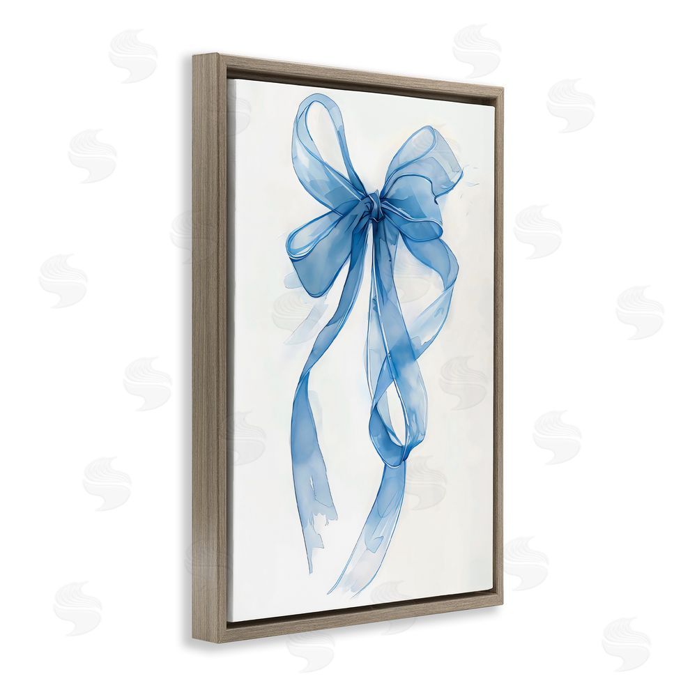 LSR Design Studio Wispy Blue Bow Watercolor Brown Floating Frame Canvas Wall Art Print