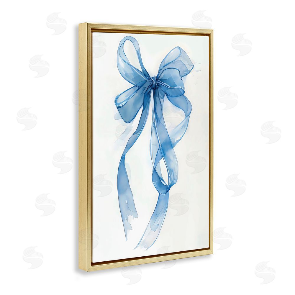 LSR Design Studio Wispy Blue Bow Watercolor Gold Floating Frame Canvas Wall Art Print