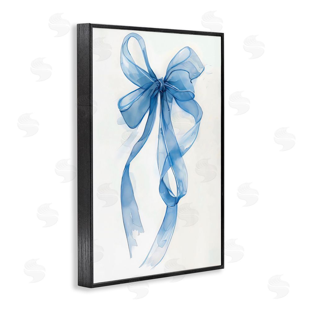 LSR Design Studio Wispy Blue Bow Watercolor Black Framed Giclee Wall Art Print