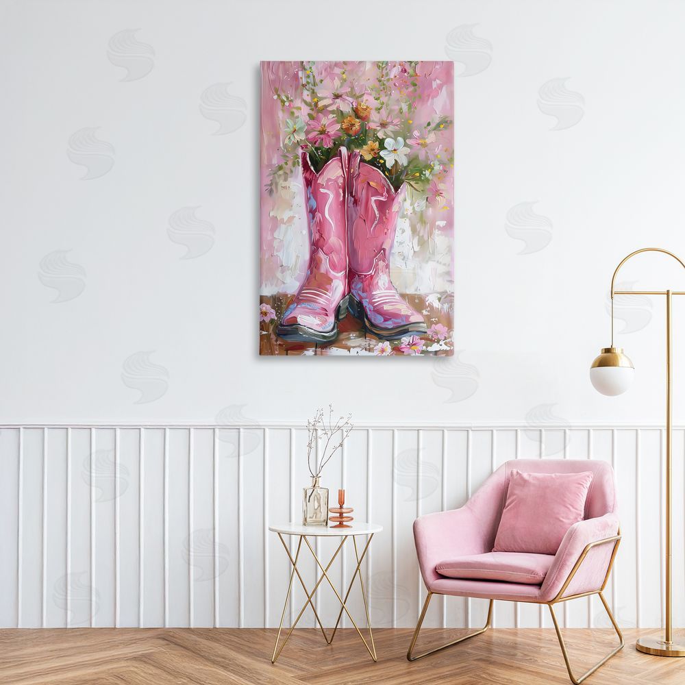 LSR Design Studio Floral Boots Pink Cowgirl Canvas Art on Wall