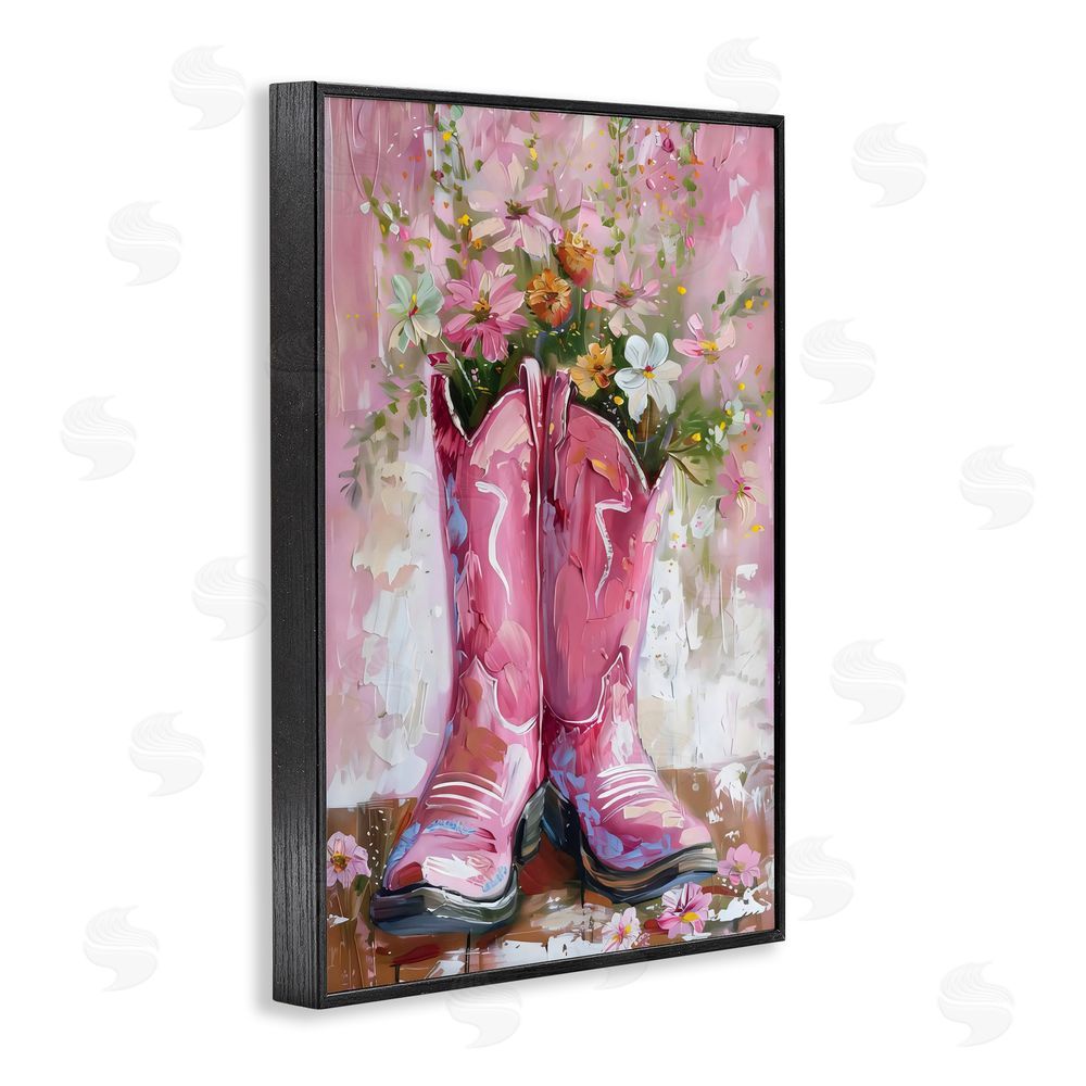 LSR Design Studio Floral Boots Pink Cowgirl Black Framed Giclee Wall Art Print