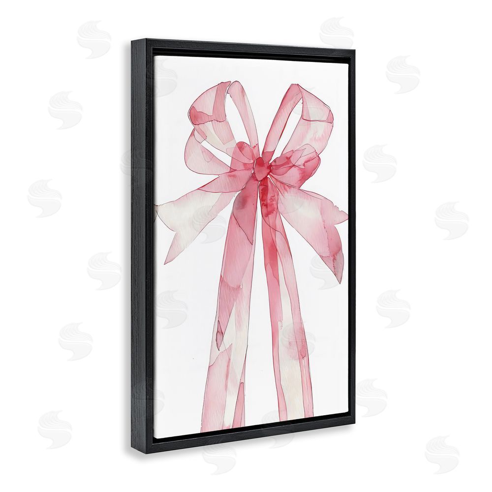LSR Design Studio Watercolor Pink Bow Illustration Black Floating Frame Canvas Wall Art Print