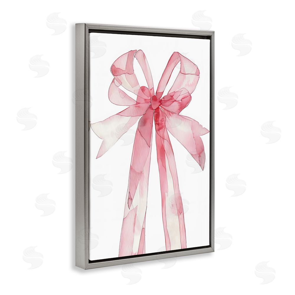 LSR Design Studio Watercolor Pink Bow Illustration Gray Floating Frame Canvas Wall Art Print