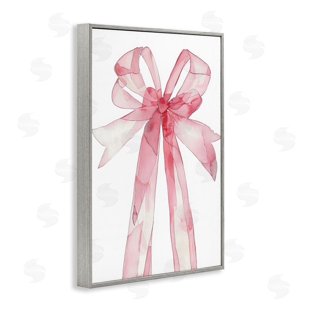 LSR Design Studio Watercolor Pink Bow Illustration Gray Framed Giclee Wall Art Print