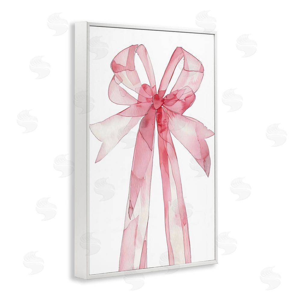 LSR Design Studio Watercolor Pink Bow Illustration White Framed Giclee Wall Art Print