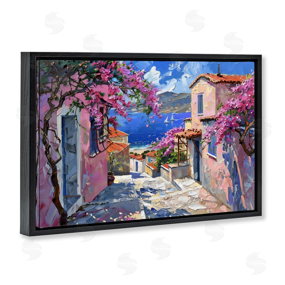 LSR Design Studio Blossom Village Coastal Architecture Black Floating Frame Canvas Wall Art Print