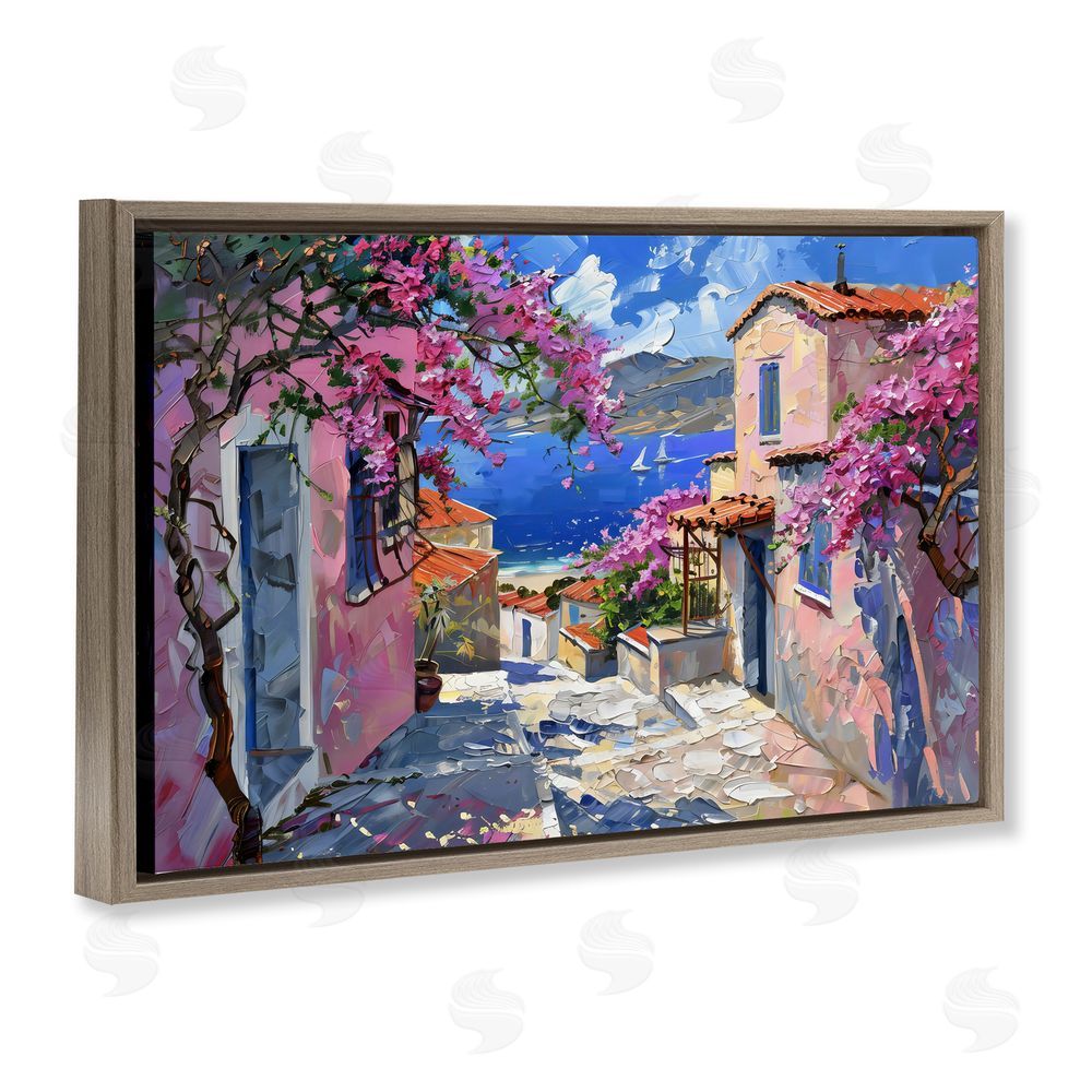 LSR Design Studio Blossom Village Coastal Architecture Brown Floating Frame Canvas Wall Art Print
