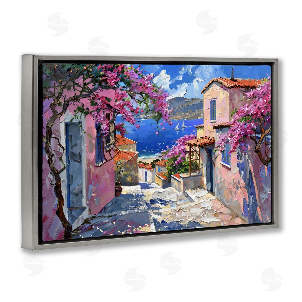 LSR Design Studio Blossom Village Coastal Architecture Gray Floating Frame Canvas Wall Art Print