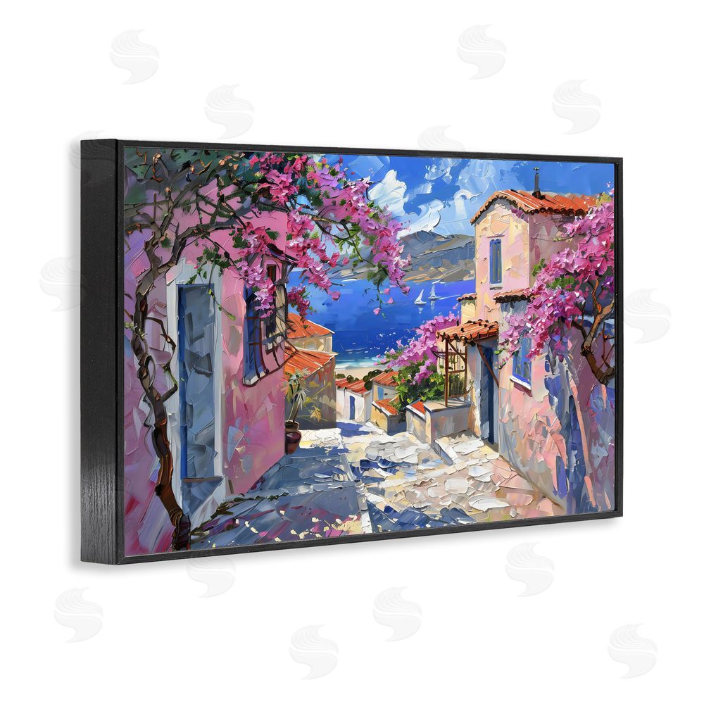 LSR Design Studio Blossom Village Coastal Architecture Black Framed Giclee Wall Art Print