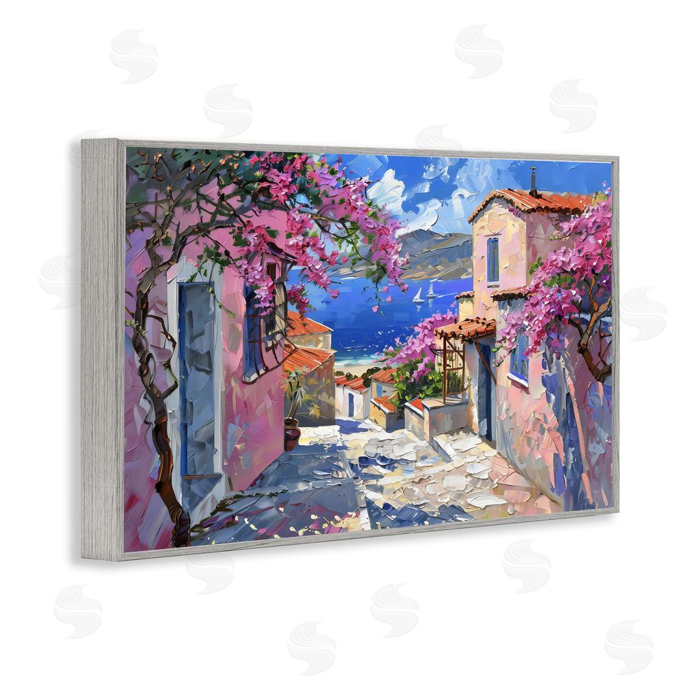 LSR Design Studio Blossom Village Coastal Architecture Gray Framed Giclee Wall Art Print