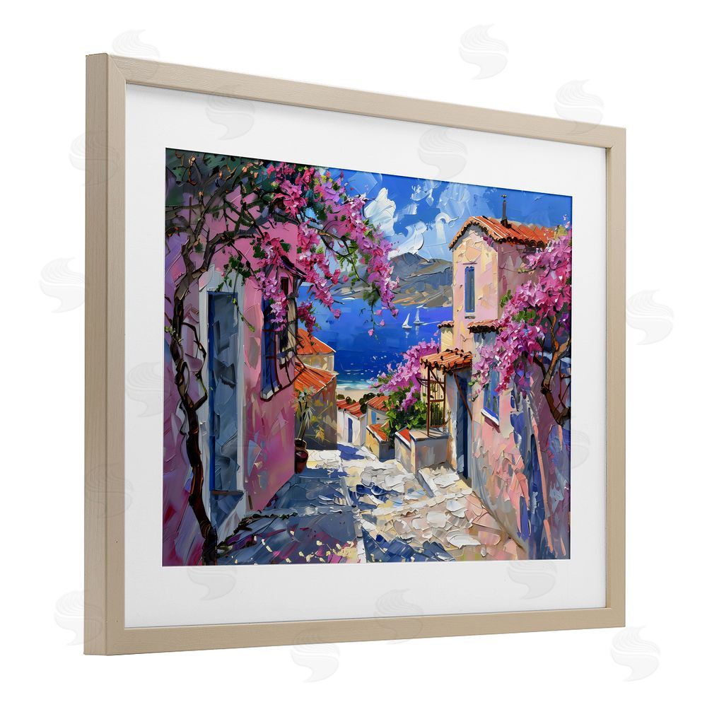 LSR Design Studio Blossom Village Coastal Architecture Birch Framed Print Under Glass with White Mat Wall Art