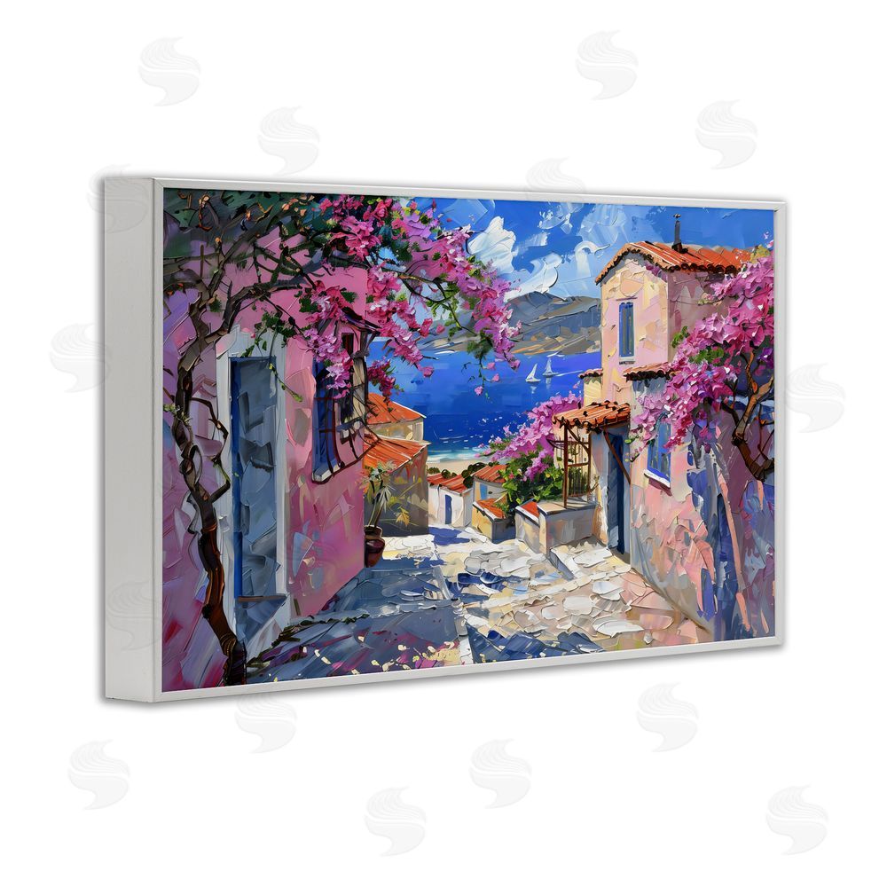 LSR Design Studio Blossom Village Coastal Architecture White Framed Giclee Wall Art Print