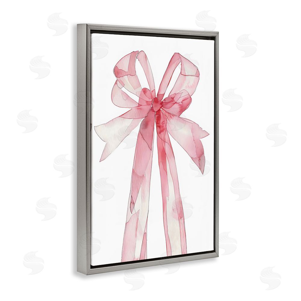 LSR Design Studio Coquette Pink Bow Illustration Gray Floating Frame Canvas Wall Art Print