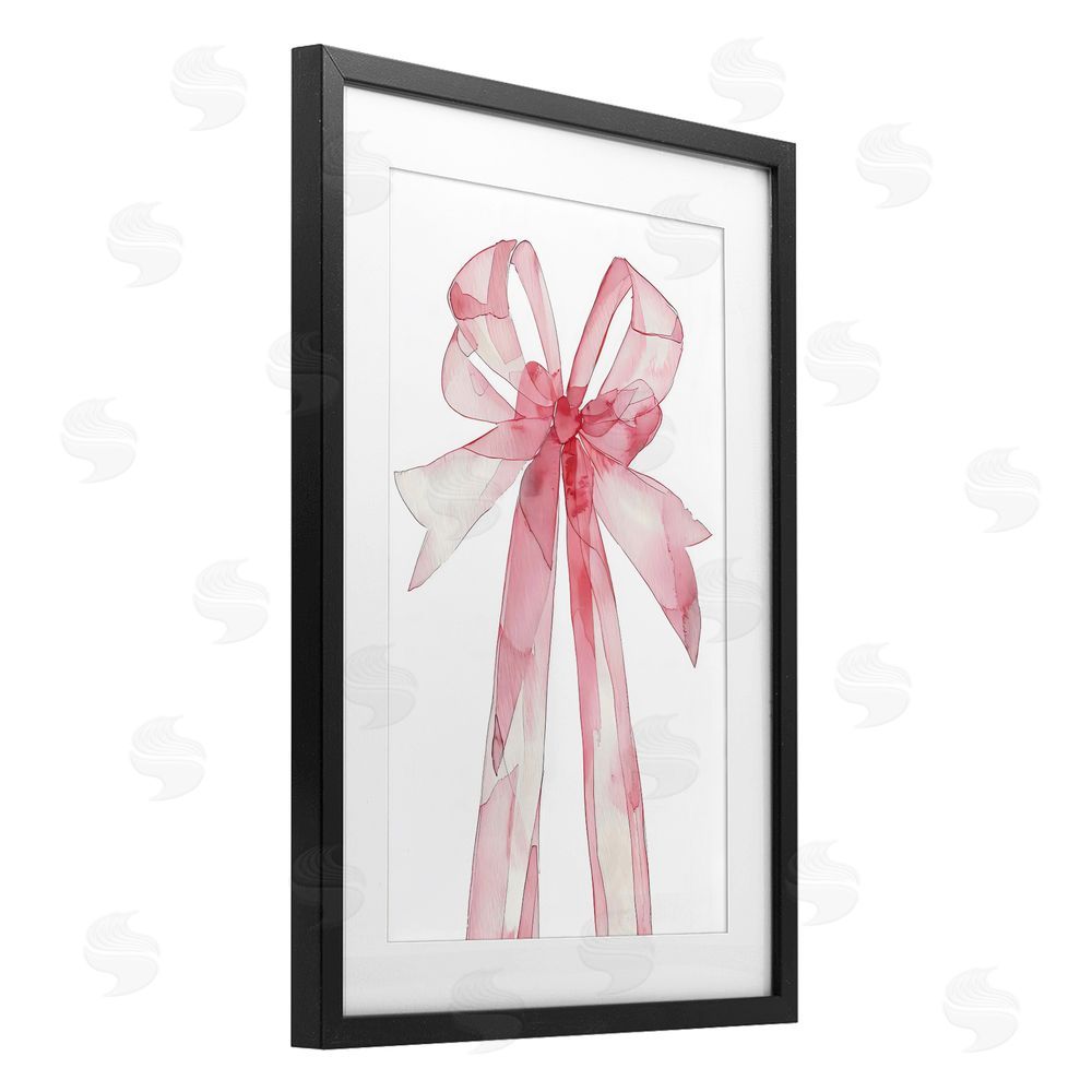 LSR Design Studio Coquette Pink Bow Illustration Black Framed Print Under Glass with White Mat Wall Art
