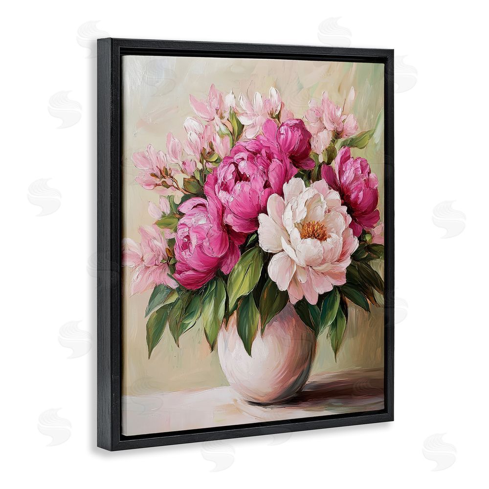 Petal Prints Design Vibrant Pink Floral Bouquet Black Floating Frame Canvas Wall Art Print