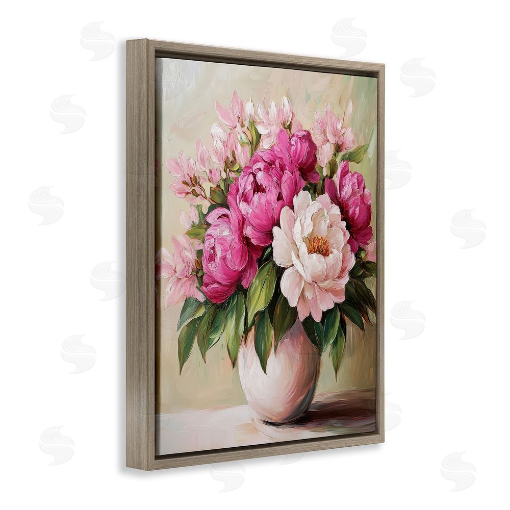 Petal Prints Design Vibrant Pink Floral Bouquet Brown Floating Frame Canvas Wall Art Print