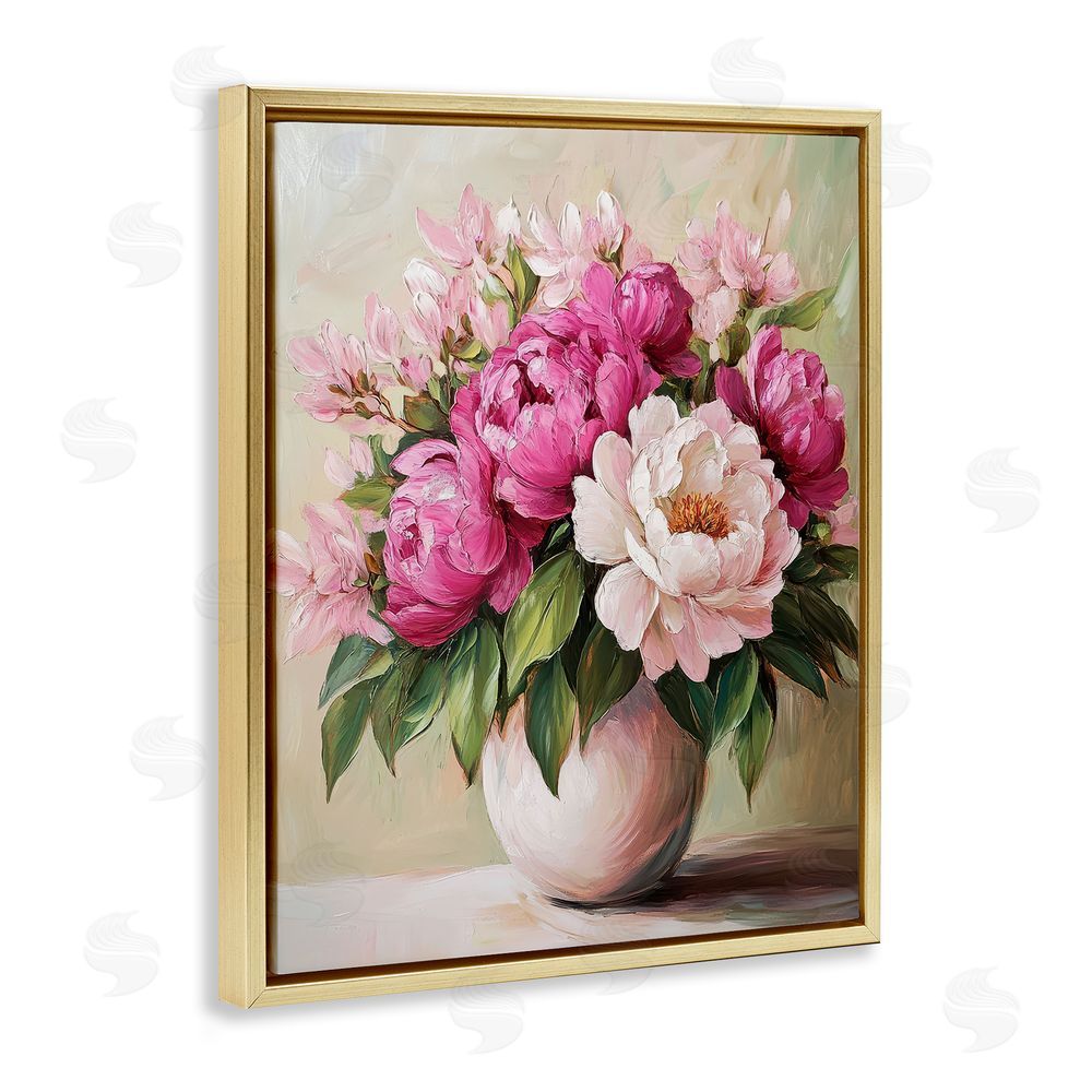 Petal Prints Design Vibrant Pink Floral Bouquet Gold Floating Frame Canvas Wall Art Print