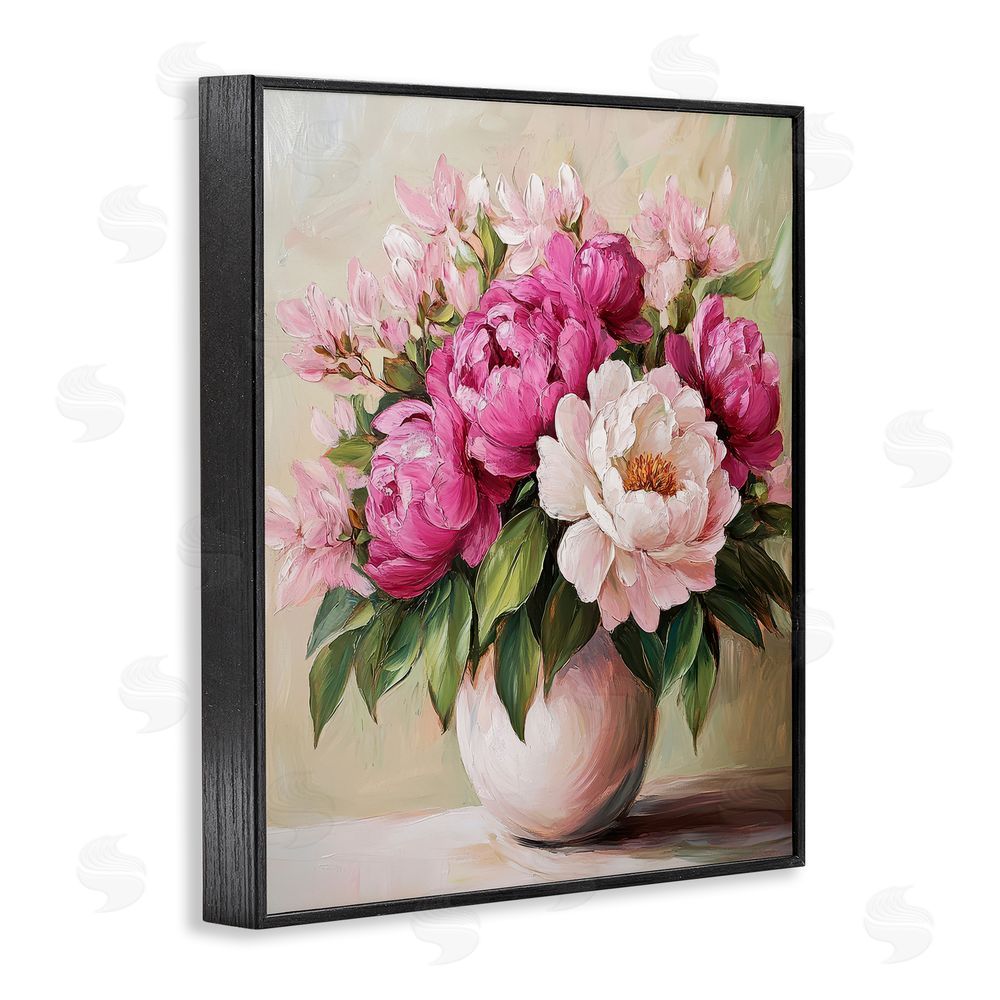 Petal Prints Design Vibrant Pink Floral Bouquet Black Framed Giclee Wall Art Print