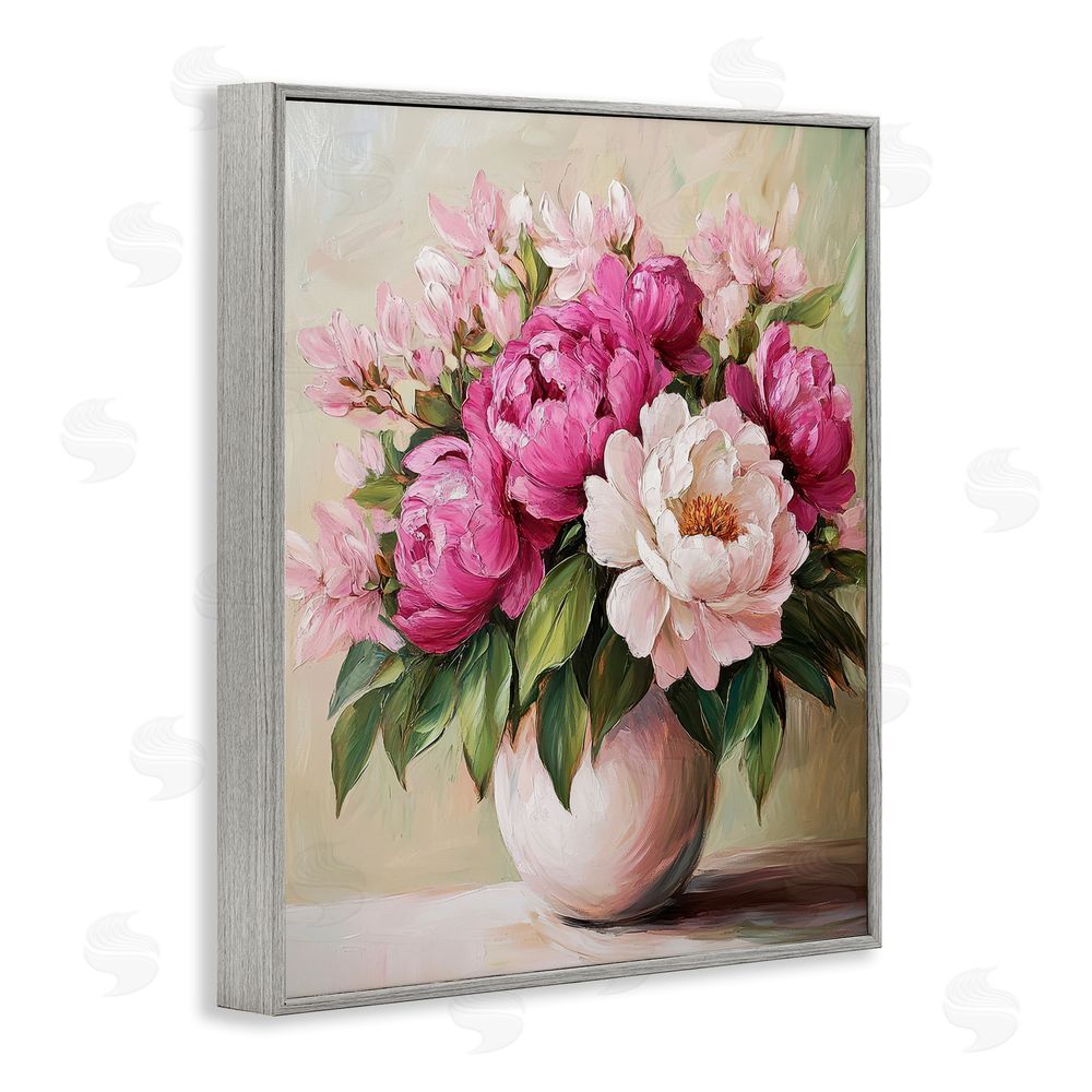 Petal Prints Design Vibrant Pink Floral Bouquet Gray Framed Giclee Wall Art Print