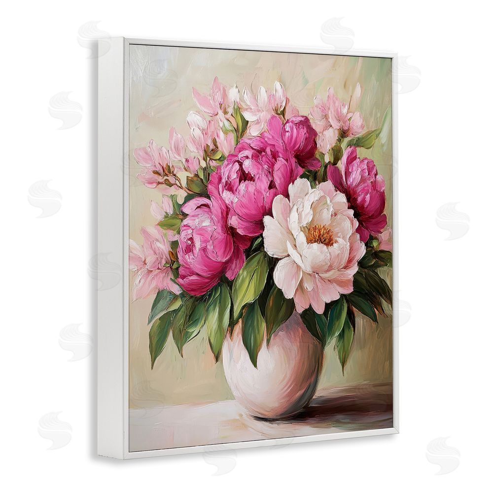 Petal Prints Design Vibrant Pink Floral Bouquet White Framed Giclee Wall Art Print