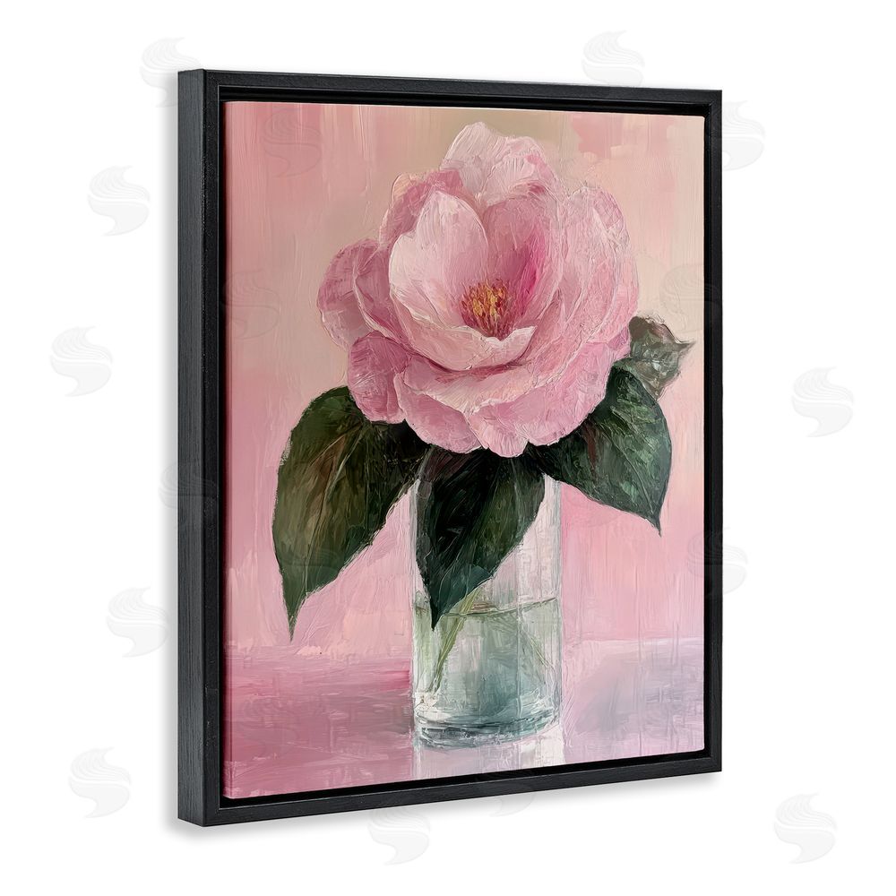 Petal Prints Design Coral Flower Pink Blossom Black Floating Frame Canvas Wall Art Print