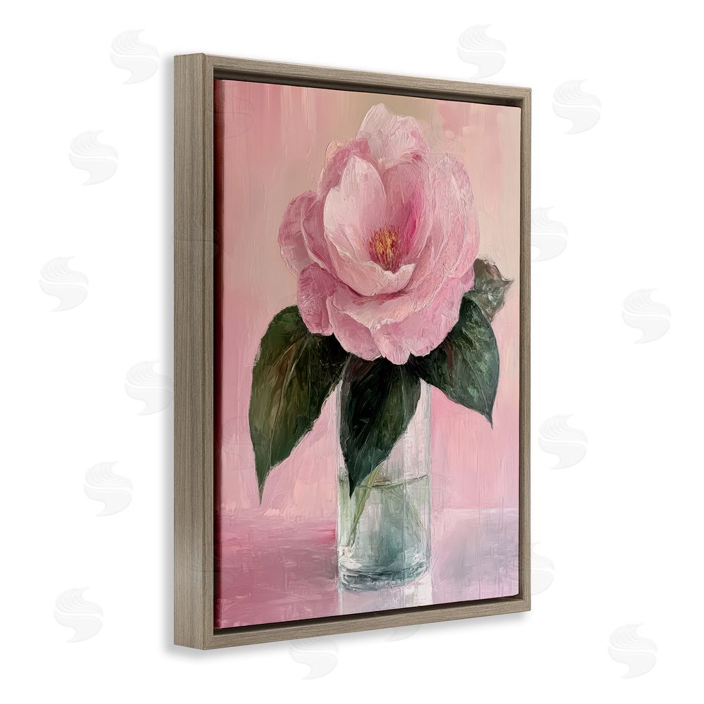 Petal Prints Design Coral Flower Pink Blossom Brown Floating Frame Canvas Wall Art Print