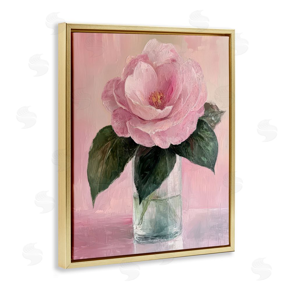 Petal Prints Design Coral Flower Pink Blossom Gold Floating Frame Canvas Wall Art Print