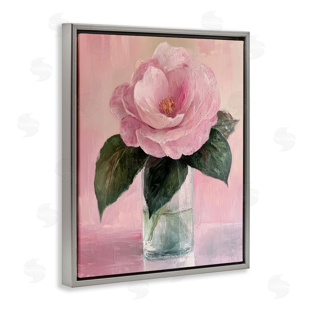 Petal Prints Design Coral Flower Pink Blossom Gray Floating Frame Canvas Wall Art Print
