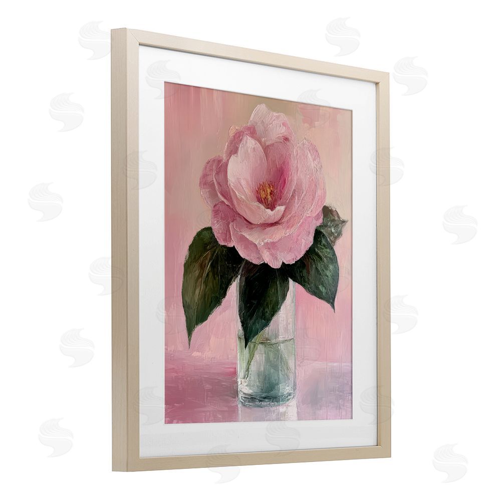 Petal Prints Design Coral Flower Pink Blossom Birch Framed Print Under Glass with White Mat Wall Art
