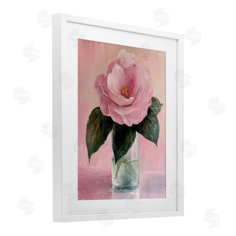 Petal Prints Design Coral Flower Pink Blossom White Framed Print Under Glass with Mat Wall Art