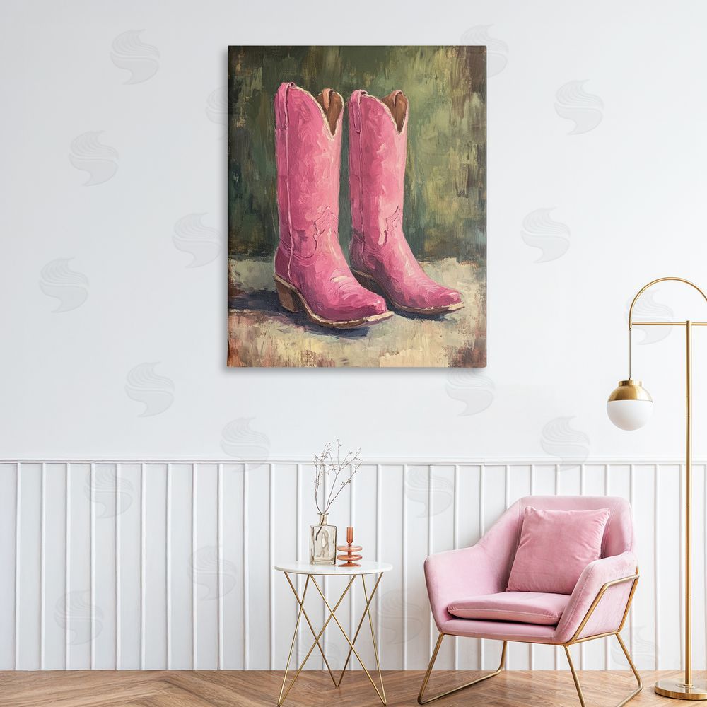 Petal Prints Design Distressed Pink Cowgirl Boots Canvas Art on Wall