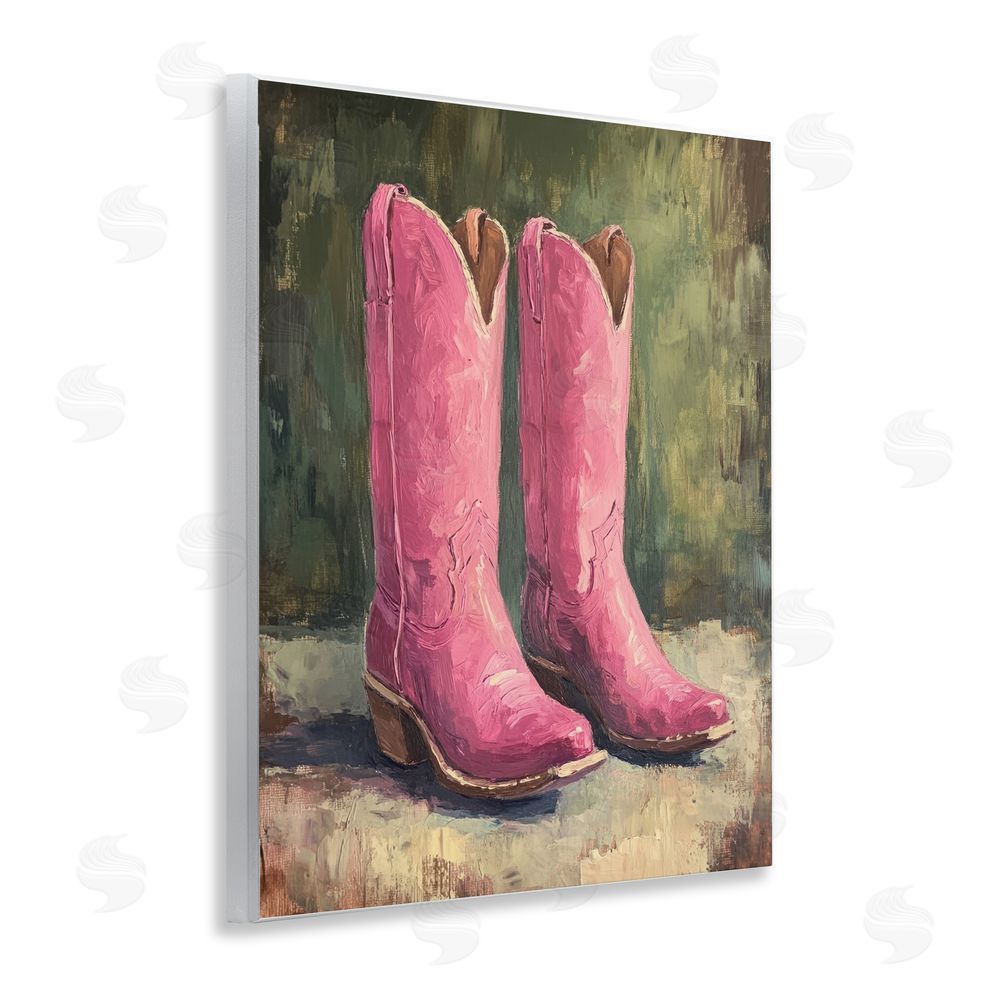 Petal Prints Design Distressed Pink Cowgirl Boots Wall Plaque Art Print