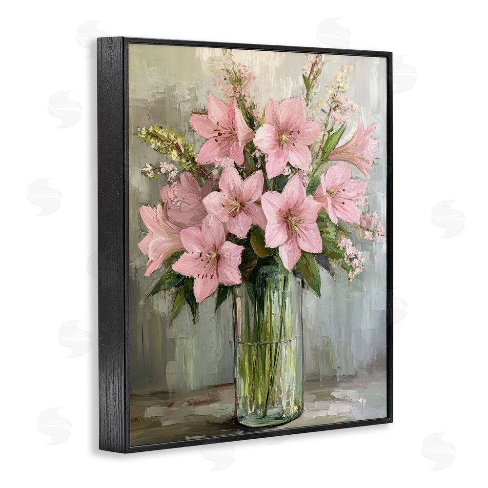 Petal Prints Design Pink Lily Floral Display Black Framed Giclee Wall Art Print