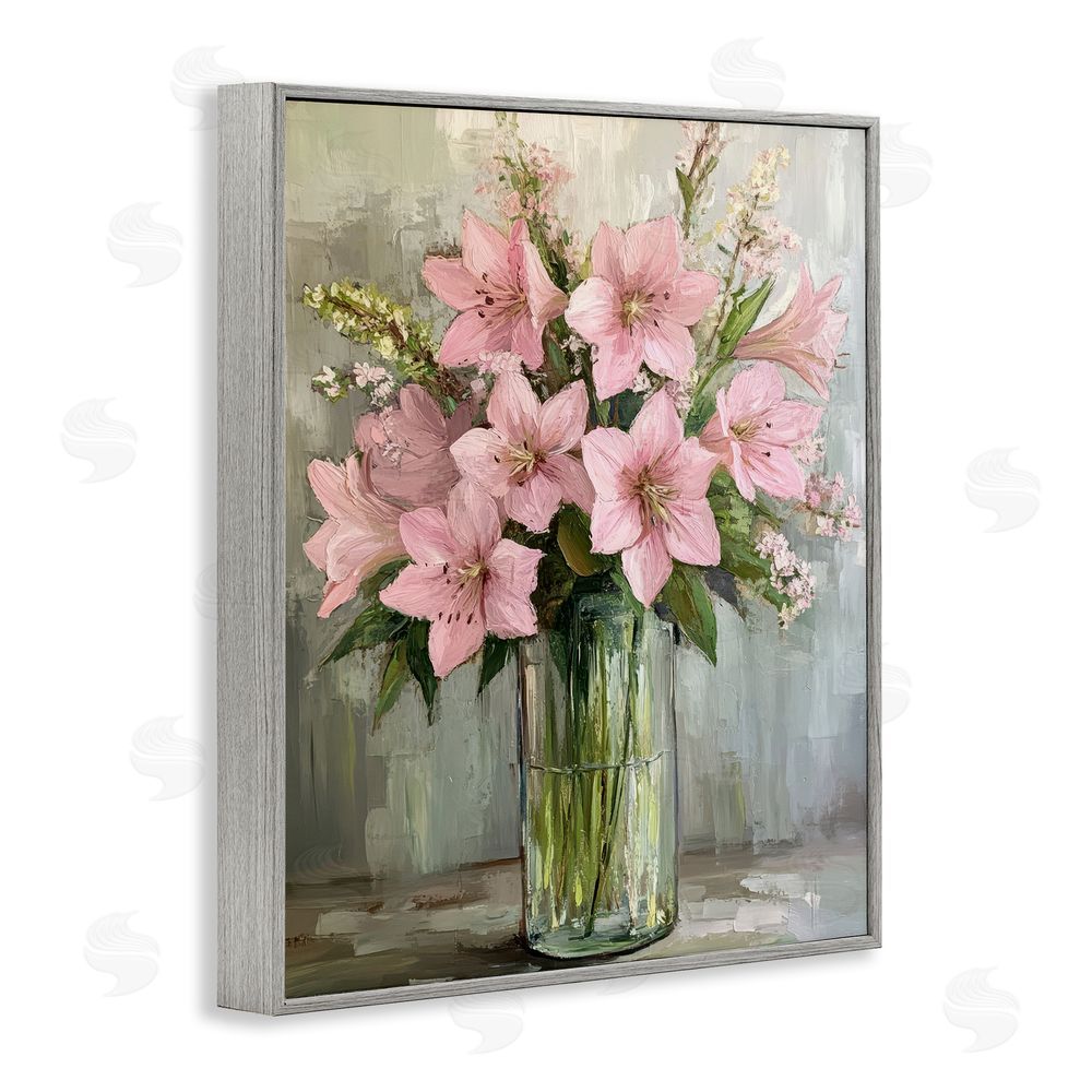 Petal Prints Design Pink Lily Floral Display Gray Framed Giclee Wall Art Print