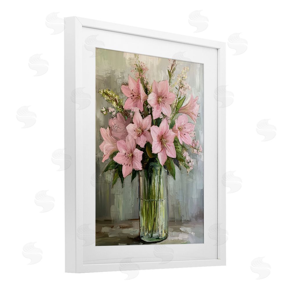 Petal Prints Design Pink Lily Floral Display White Framed Print Under Glass with Mat Wall Art