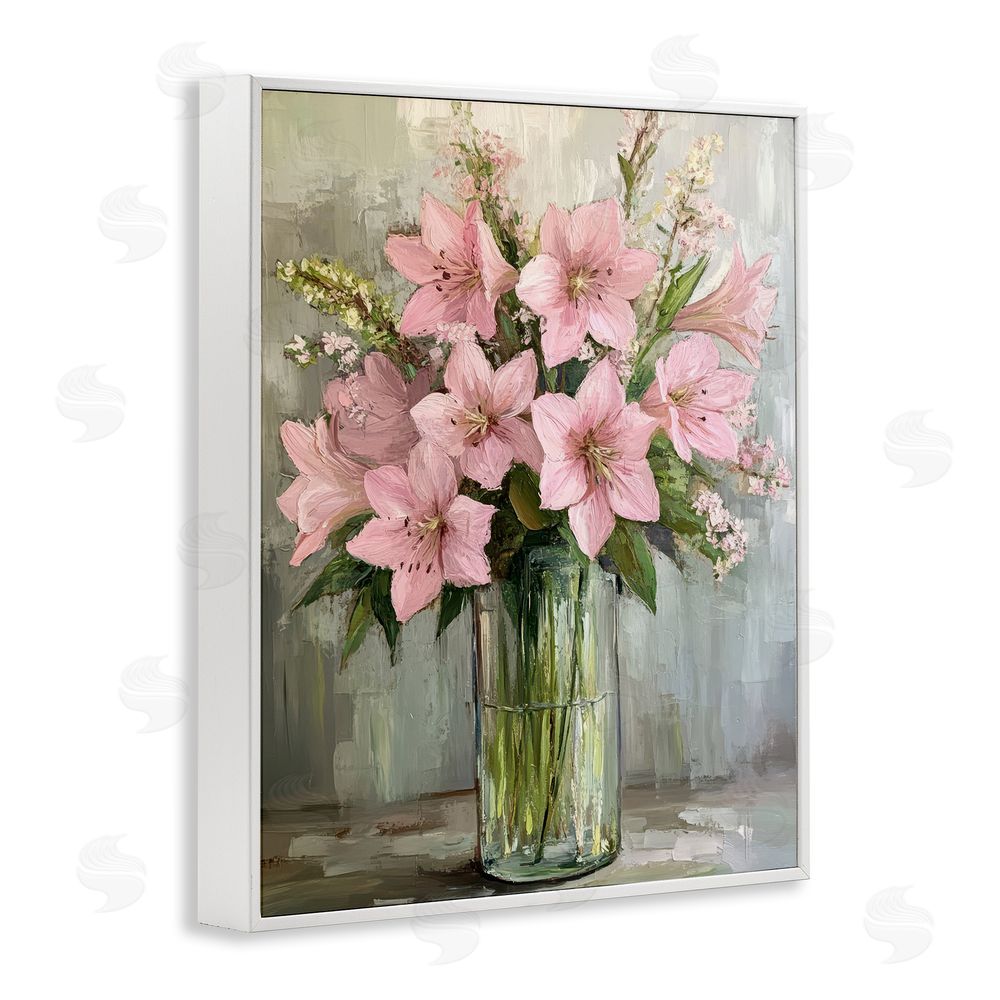 Petal Prints Design Pink Lily Floral Display White Framed Giclee Wall Art Print