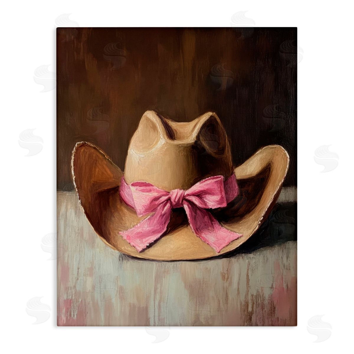 Petal Prints Design Cowgirl Hat with Pink Bow Canvas Wall Art Print