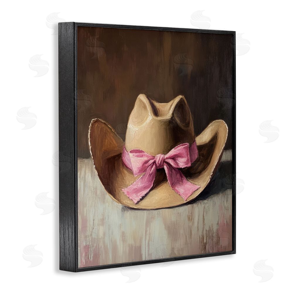 Petal Prints Design Cowgirl Hat with Pink Bow Black Framed Giclee Wall Art Print