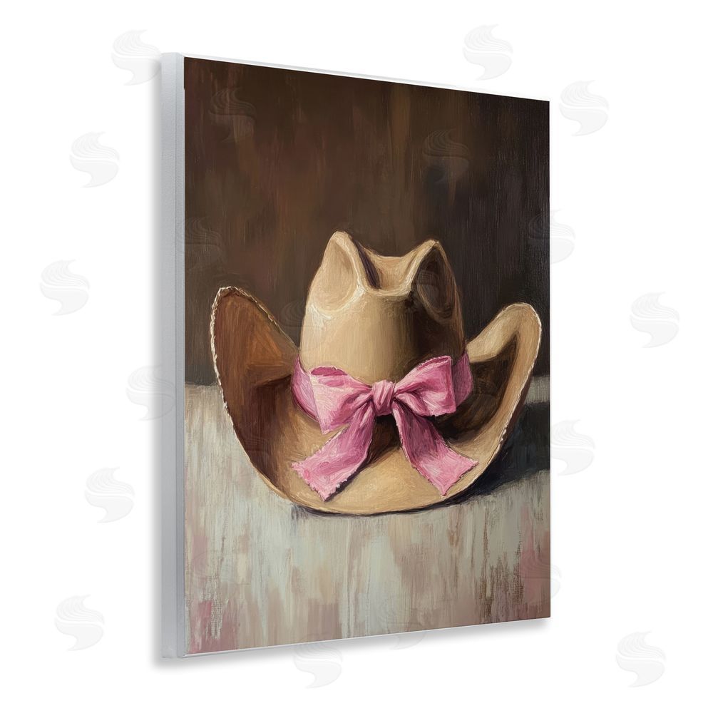 Petal Prints Design Cowgirl Hat with Pink Bow Wall Plaque Art Print