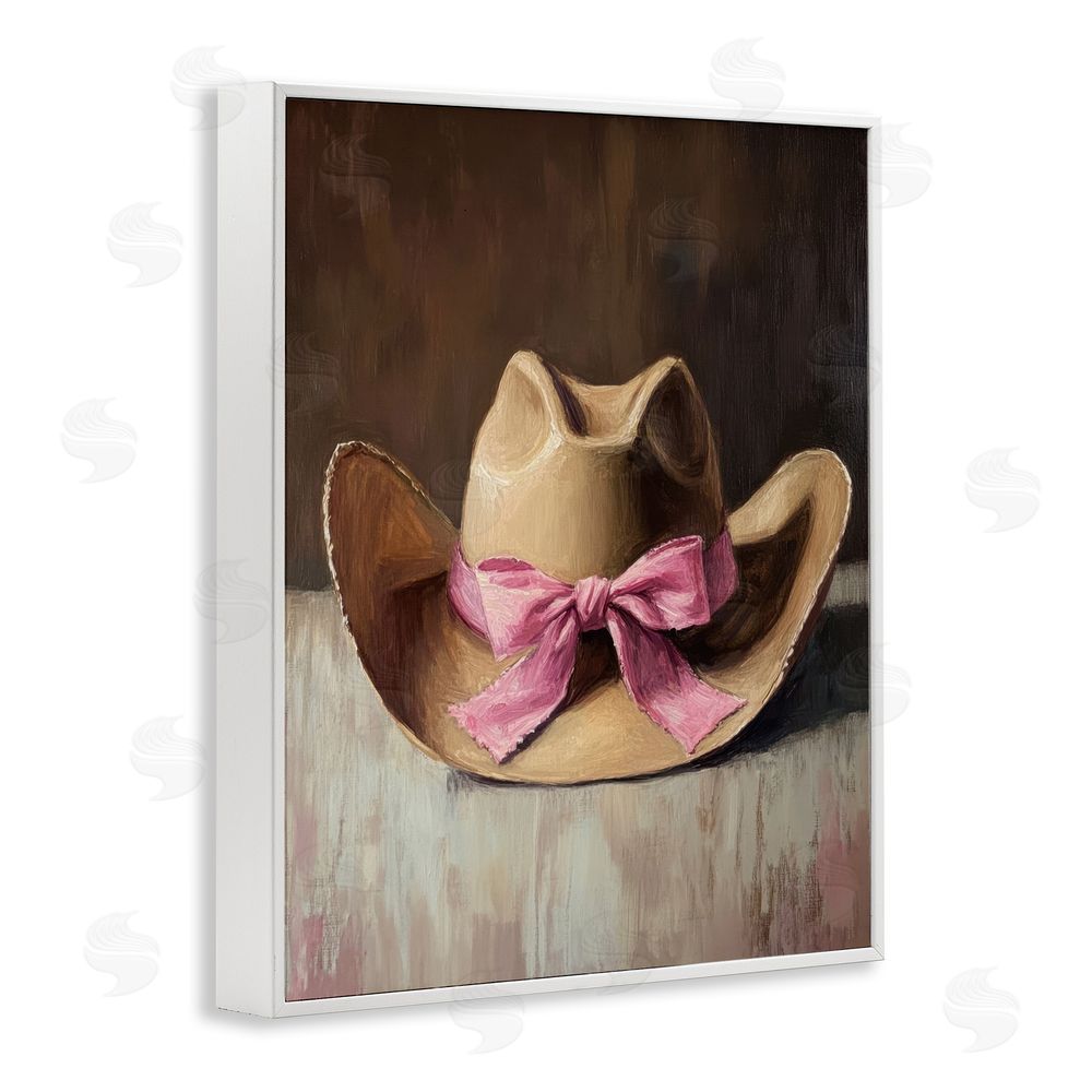 Petal Prints Design Cowgirl Hat with Pink Bow White Framed Giclee Wall Art Print