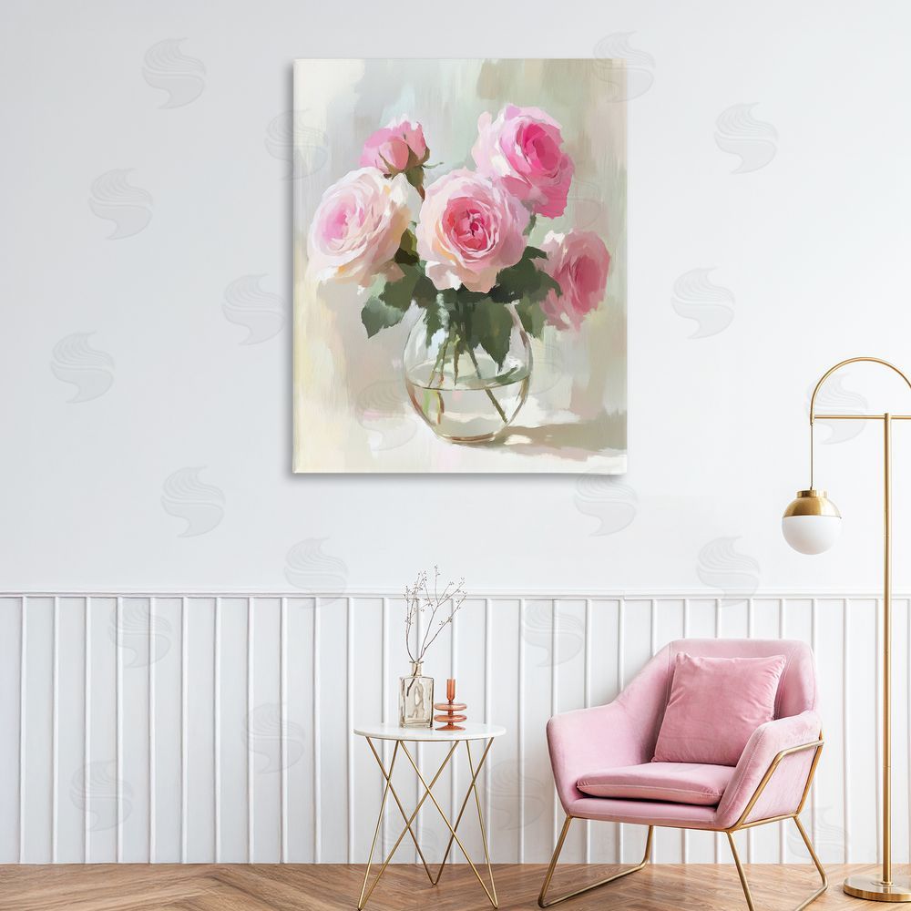 Petal Prints Design Glass Vase Pink Roses Canvas Art on Wall
