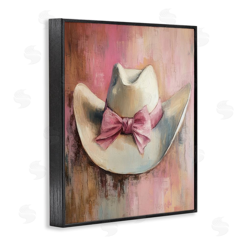 Petal Prints Design Cowgirl Hat with Bow over Pink Black Framed Giclee Wall Art Print