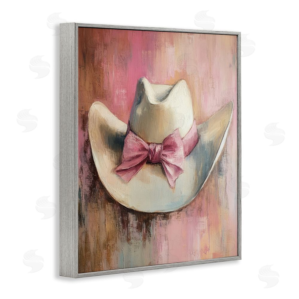 Petal Prints Design Cowgirl Hat with Bow over Pink Gray Framed Giclee Wall Art Print