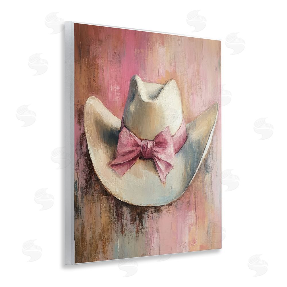 Petal Prints Design Cowgirl Hat with Bow over Pink Wall Plaque Art Print